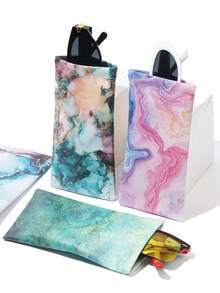 1pc Colorful Cloud Marble Pattern PU (Polyurethane) Glasses Case, Spring/Summer Ladies Glasses Bag, Women's Travel Essential Glasses Pouch, Fashion Eyeglasses Storage Bag, Marble Pattern Glasses Box, Phone Bag, Coin Purse, Jewelry Organizer Bag - Multicolor - View 1
