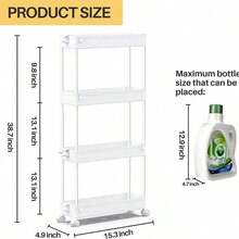 4-Tier Slim Rolling Storage Cart Storage Cart Organizer Rolling Utility Cart, Mobile Shelving Unit Slide Out Storage Shelves For Kitchen Living Room Bathroom Laundry Room & Dressers Outdoor Decor - 黑色 - 查看 12