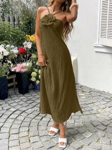 YHHSylviya Vestido maxi con abertura y estampado floral 3D en escote halter, vestido de verano de color amarillo mantequilla para mujer, atuendos de verano, atuendos de vacaciones, atuendos de playa, vestidos de graduación, ropa de verano, vestidos de vacaciones, vestidos de playa, ropa de vacaciones, estilo bohemio, atuendos para salir, vacacionesYHH - Cafetería - Ver 5