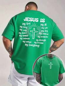 Camiseta Gráfica Clásica para Hombre, Cruz de Jesús, Fe, Uso Diario,% Algodón, Unisex, Idea de Regalo para Él o Ella, Ropa Religiosa, Ropa Espiritual, Camiseta Cristiana, Diseño Cómodo, Estilo Casual, Camiseta de Verano - Verde - Ver 1