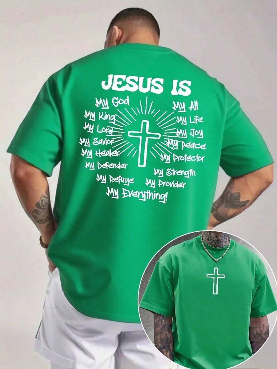 Camiseta Gráfica Clásica para Hombre, Cruz de Jesús, Fe, Uso Diario,% Algodón, Unisex, Idea de Regalo para Él o Ella, Ropa Religiosa, Ropa Espiritual, Camiseta Cristiana, Diseño Cómodo, Estilo Casual, Camiseta de Verano - Verde - Ver 1