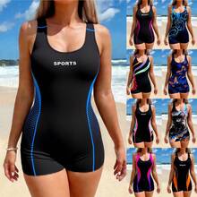Traje de baño conservador de una pieza con estampado floral para mujer, estilo deportivo, para figuras ligeramente rellenitas, con efecto adelgazante y piernas de corte recto. - Gato negro - Ver 2