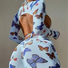 New Sexy Four-Piece Bikini With Butterfly Print And Adjustable Straps. - 藍色 - 查看 4