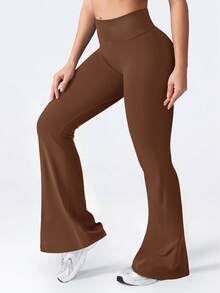 Yefecy Quần yoga ống loe nữ, quần legging tập thể dục không đường may, co giãn, nâng mông, che khuyết điểm nếp nhăn. - màu nâu - Xem 4