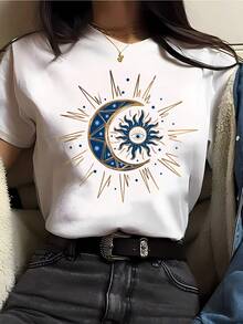 1 pieza de camiseta casual Moon 180g 100% algodón - Blanco - Ver 6