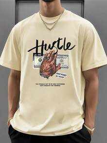 Camisetas Casuales Unisex Premium Lindas, Camiseta de Hombre 100% Algodón con Lema de Caligrafía 'Hustle', Camiseta de Algodón Grueso de 220g para Hombre, Ideal para Navidad (1 Pieza) - Albaricoque - Ver 6