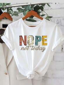 Nuevas llegadas para el verano. Camiseta de manga corta para mujer, blusa, camisa de verano con estampado de letras grandes NOPE, cuello redondo > Hermosa. - Blanco - Ver 4