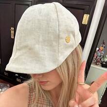 Vintage Solid Color Linen Cap, Lightweight Breathable Personalized Beret Cap For Women, Spring/Summer - Hat - View 5