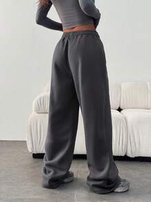 Casual Loose Solid Color Elastic Waist Sweatpants Winter - Light Grey - View 5