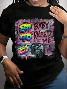 Ropa Curvy En Oferta Y  Una Camiseta De Manga Corta Para Mujer, CláSica, Moderna Y A La Moda, De Corte Holgado, Adecuada Para Actividades Al Aire Libre En Verano, Con Un Estilo De Los 80 Y 90, Estampado Vintage De Arte Pop, Colores NeóN Y DiseñO De Cinta, Perfecta Para Fiestas TemáTicas De Los 90 Y Uso Casual, 180 Gramos.Blusas Para Mujer,Blusas Casuales Para Dama,Tops,, Mujer Premium,Y2K,Playeras De Mujer Curvy,Ofertas Y Liquidaciones Ropa Mujer,Playeras Deportivas Para Mujer,,Playeras De Hombre, Mujer,Blusas>Elegante IG1ACamisetas Para Mujer Y2K - Negro - Ver 8
