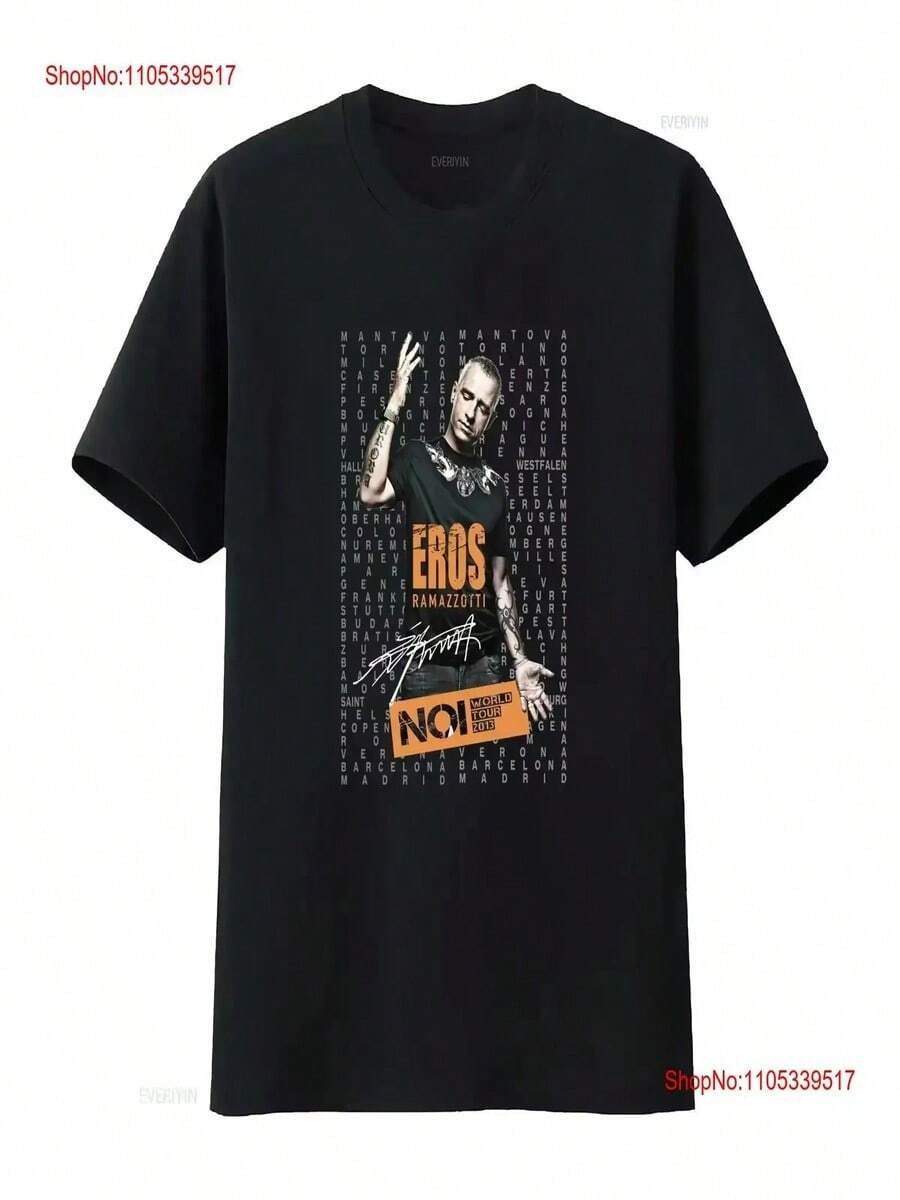 Camiseta de Eros Ramazzotti de la gira mundial NOI 2013, negra, de mujer, talla 5XL, estilo retro, lavada, elástica, versátil y suave. - Negro - Ver 1