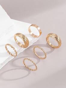 6pcs Set Personalized Spiral Twist Rope Jewelry Set, Fashionable Jewelry For Women, Suitable For Daily Wear And Parties - Yellow Gold - View 2
