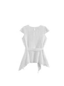 Women's Solid Color Asymmetrical Short Sleeve Round Neck T-Shirt White Casual - White - View 6