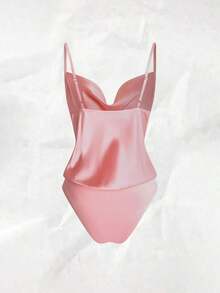Body de satén elegante con tirantes finos y drapeado de unicolor - Rosa - Ver 2