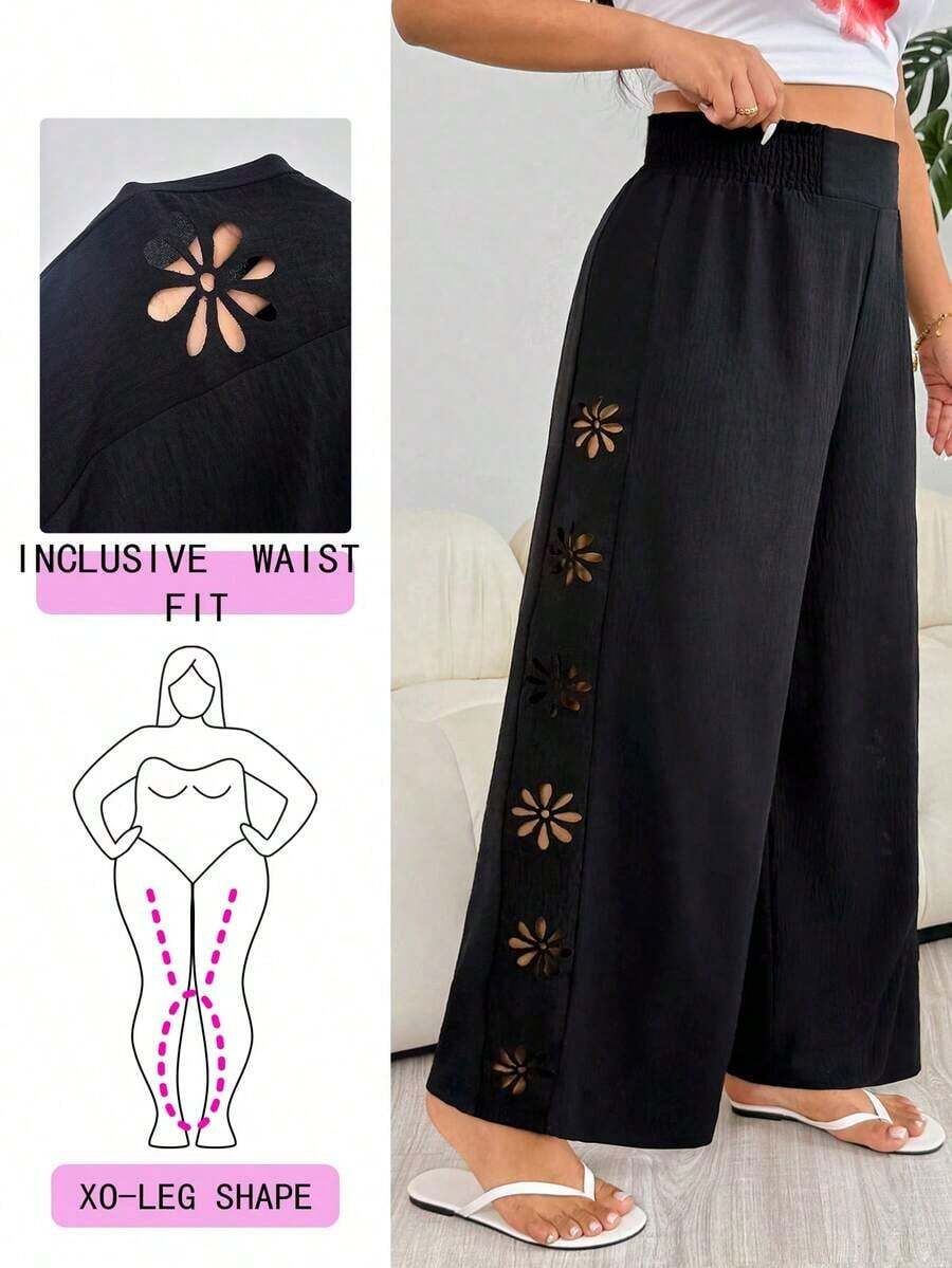 Solflare 2025 Pantalones casuales nuevos de otoño/invierno, adecuados para salidas, uso diario casual, fiestas, ir al trabajo, volver al colegio, citas, en casa, fiestas de cumpleaños y múltiples ocasiones.Corte relajado, cintura elástica, pantalones de pierna ancha, beige, talla grande - Negro - Ver 1