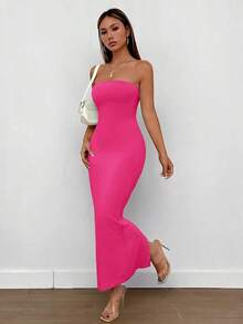 Vestido tubo con abertura trasera - Rosa Fucsia - Ver 4
