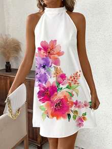 Clasi Vestido floral casual y holgado para mujer, apropiado para el verano - Multicolor - Ver 3