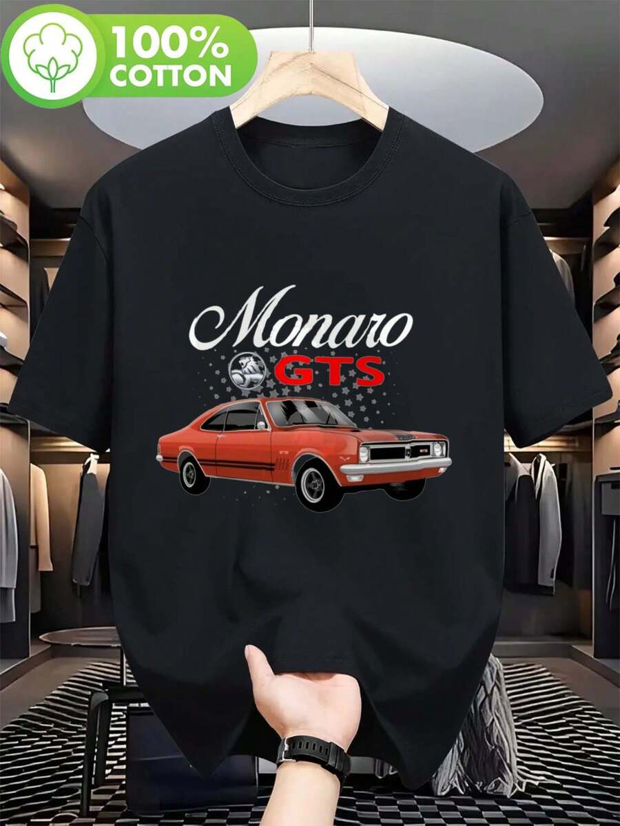 Camiseta Unisex GTS MONARO, Diseño Retro, Corte Holgado Casual, Manga Corta, para Hombres y Mujeres, Ropa de Calle de Verano, Camisetas Básicas - Negro - Ver 1