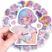 50pcs Anime Cool Girl Stickers, Japanese Style Personalized Stickers, Handmade Account Decoration Stickers, Perfect For Decorating Journals, Scrapbooks, Bullet Notebooks, Planners, Water Bottles, Phone Cases, Laptops, Etc. - Multicolor - View 1