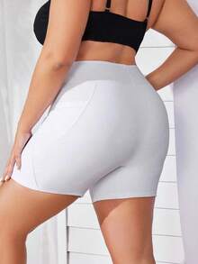 Shorts de bikini de talla grande para playa de verano de unicolor con bolsillo - Blanco - Ver 2