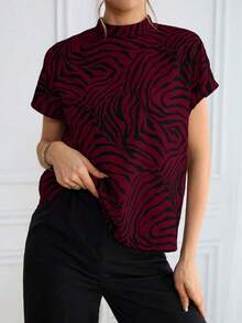 Camisa de mujer con estampado de leopardo, de verano, de manga ancha, para uso diario - Rojo - Ver 5