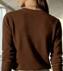 V-NECK SWEATSHIRT WOMEN'S KNITTING LONG SLEEVE WINTER BASIC MODAL Thin And Light Style - 咖啡棕 - 查看 2