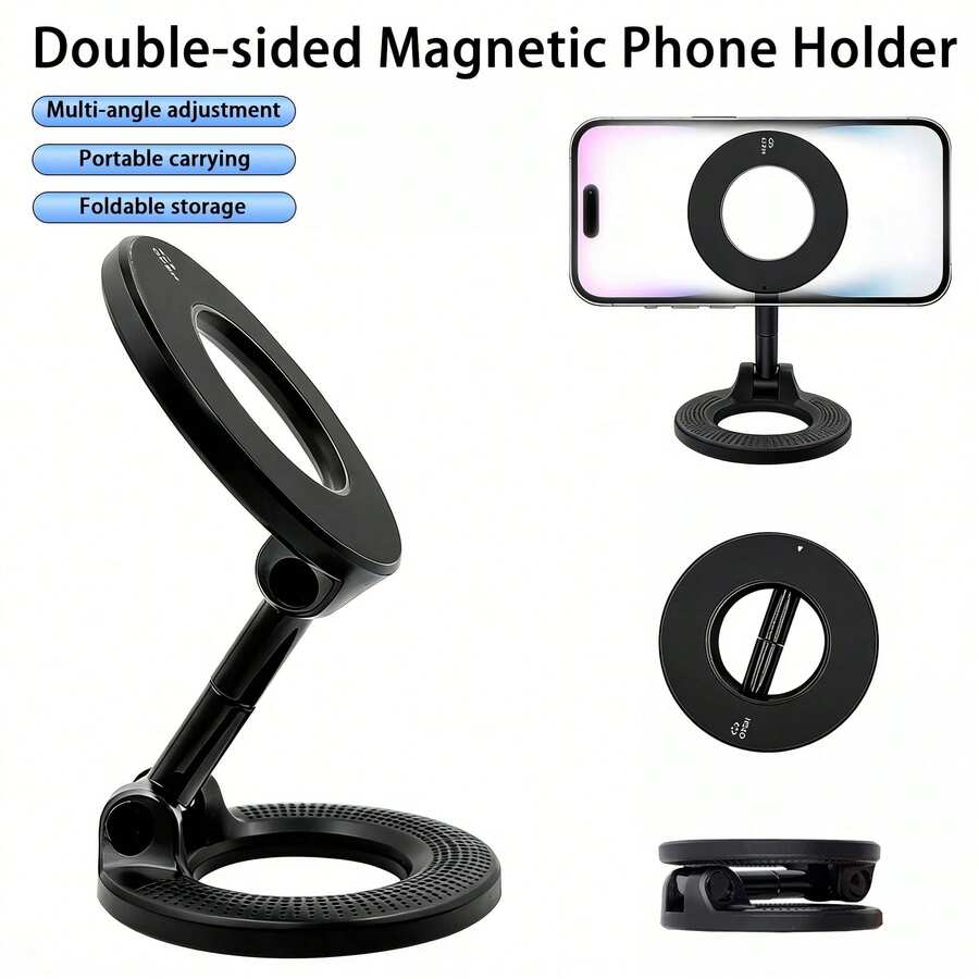 1pc Dual-Sided Magnetic Rotatable Foldable Phone Holder, 360 Degree Rotation, Strong Magnet, Suitable For All Smartphones, Can Be Used On Desk, Car, Wall And Gym, Car Phone Holder, Vanmass Car Phone Mount