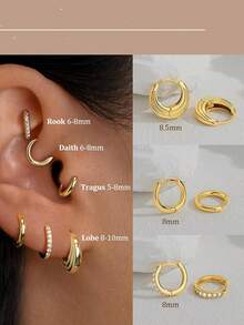 3 Peças Conjunto de Brincos de Argola Pequenos para Mulheres, Argolas Banhadas a Ouro 14K Hipoalergênicas para Múltiplas Perfurações, Joias Delicadas e Fofas de Cartilagem Leves Mini - Dourado - Visão 4