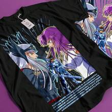 Camiseta de Saint Seiya, caballeros del zodiaco, Hyoga, Ikki, Shun, anime, regalo 356. Camiseta unisex de algodón grueso de 220 g, suave y transpirable con excelente elasticidad, agradable para la piel y cómoda para usar todo el día. Diseño clásico y casual fácil de combinar, ideal para salidas diarias, estilo urbano, deportes, citas y reuniones informales durante todo el año. - Negro - Ver 1