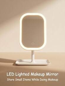 1件裝可充電便攜式LED化妝鏡，發光化妝鏡，家用化妝鏡，3種照明模式，可折疊收納，旅行化妝鏡，女性生日畢業禮物，家居裝飾，返校宿舍裝飾，學習用品，300mAh - LED托盤款 - 查看 9