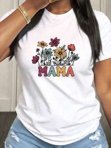 Camiseta de Mujer para el Día de la Madre, Casual, de Manga Corta y Cuello Redondo, con Tela de Elasticidad Media, Adecuada para Atuendos Casuales de Primavera, Verano y Otoño, Lavable a Máquina, Diseño Divertido - Blanco - Ver 7