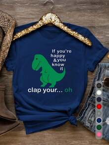 Limited Edition Women's T-Shirt With Fun Dinosaur Print - Featuring A Green Tyrannosaurus Rex Print, This Is A Great Choice For Casual Wear In Spring And Summer, And A Perfect Gift For Dinosaur Lovers. Made From Lightweight Cotton. - 黑色 - 查看 10