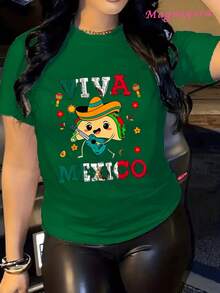 Limited Edition MGY Viva Mexico Graphic T-Shirt For Women, Size -% Cotton, Short Sleeve, Crew Neck, Casual Style With Vibrant Mexican Culture Design, Maracas, Sombrero And Chiles Print, Black And Red/Blue Green, Machine Washable, All Season Comfort, Lightweight Cotton - 綠色 - 查看 12