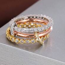 1pc Minimalist Dotted Triple-Ring Design Cubic Zirconia Inlaid Women's Ring - Multicolor - View 11