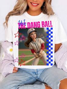 Golpea la maldita pelota de béisbol, en el mismo día del béisbol, cara de muñeco angustiado. - Blanco - Ver 1