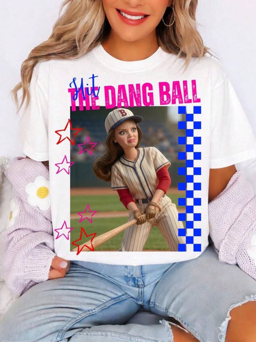 Golpea la maldita pelota de béisbol, en el mismo día del béisbol, cara de muñeco angustiado. - Blanco - Ver 1
