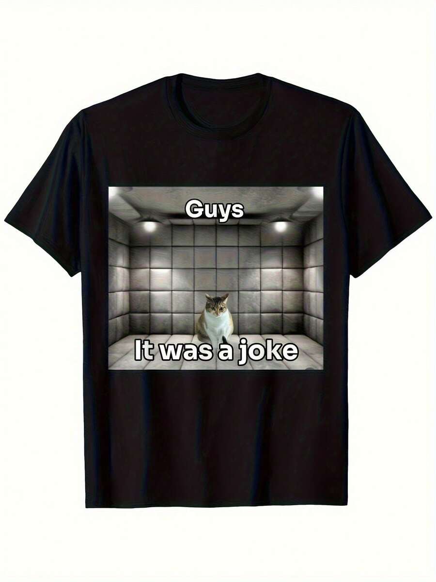 Funny Cat T-Shirt - Gentlemen, It Was A Joke Elevator Graphic Tee - Comfortable And Breathable Crew Neck Tee For Men And Women - Lightweight And Casual Top For Everyday Wear - Funny Cat Clothing For Cat Fans - Loose And Comfortable - A the Picture How - View 1
