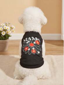 1pc Summer Floral Daisy Pattern "Mama" Letter Pet Vest, Physical Flea Repellent, Reduce Shedding, Heat Insulation & Breathable, Suitable For Small & Medium Dogs & Cats, Indoor & Outdoor Use - Black - View 3
