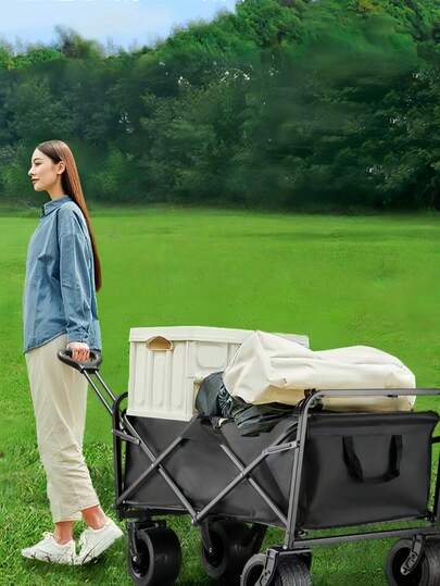 Black Foldable Outdoor Wagon - Solid Tires + 360° Swivel Wheels, 330lbs Capacity. 600D Tear-Resistant Fabric, Multipurpose Portable Hand Truck Suitable For Camping, Gardening, Beach Shopping. The Ultimate Solution For Outdoor Camping/Vacation/Adventure Shopping