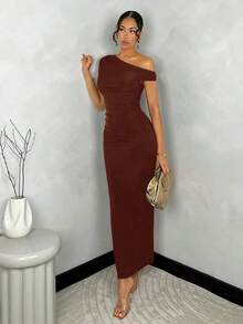 Vestido de mujer de verano asimétrico con volantes y estampado / Vestido de playa / Vestido largo / Ropa de mujer de verano / Ropa de playa / Vestido de discoteca / Vestido para figura pequeña / Vestido de graduación / Vestido de mujer / Ropa de - Café integral - Ver 4
