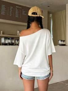 Camiseta casual de mujer con estampado floral y hombros descubiertos, versátil para uso diario - Blanco 5 - Ver 2
