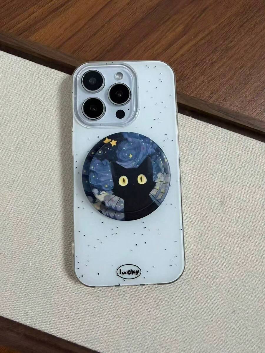 黑猫磁性手机支架,慵懒桌面支架,小众设计手机支架 - 黑色 - 查看 1