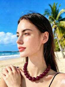 1 chiếc vòng cổ ngọc trai phong cách Bohemian tối giản với hạt cườm lớn, thích hợp cho các bữa tiệc, có các màu hồng, đỏ hồng, xám, xanh dương, xanh lá cây, vàng, tím, đen. - vòng cổ - Xem 9