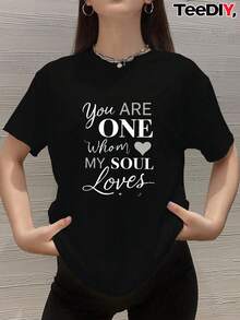 SuaveTEEDIY Women'S Plus Size Casual Short Sleeve T-Shirt - Song Of Solomon Love Quote Graphic Tee, Dark Gray With White Lettering, Geometric Heart Design, Round Neck, All-Season Comfort Fit, Ladies T Shirts, Everyday Comfort, Relaxed Fit Shirt, Nontransparent Material, Versatile Top, Stylish Top, Soft Fabric, Printed Top, Curvy FashioncuteNew Arrival - 黑色 - 查看 6
