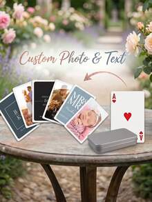 Bộ bài cưới thiết kế riêng, bài poker tối giản in tên cặp đôi và ngày cưới, quà tặng kỷ niệm đám cưới, sổ lưu niệm khách mời, sổ ký tên, quà tặng phù rể, hộp thiếc. - Nhiều màu - Xem 1