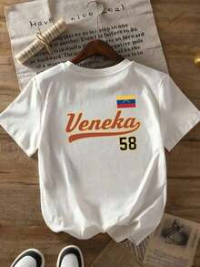 [Flag Shirt] Vibrant Cultural Design Flag Shirt For Women - Veneka, Front And Back Flag Print, Fun Halloween Graphic Shirts Y2k 100 Percent Cotton, White With Yellow, Everyday Casual And Formal Wear - Machine Washable National Pride Top, Durable Casual Wear Ideal For Gifting. Women's T-Shirt. Stylish. Bohemian Style. Soft, Breathable, And Comfortable Garment, Perfect For Spring, Summer, And Fall; Ideal For Vacations, Travel, And Everyday Wear. Perfect For Watching A Game. - 白色的 - 查看 2
