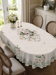1pc-Vintage Rose Floral Table Cover, Shabby Chic Garden Print Decorative Table Cloth, Wrinkle Resistant, For Tea Party, Bridal Shower, Garden Wedding, Backyard BBQ, Patio Gathering, Kitchen Dining Room, Indoor Outdoor Home Summer Holiday Decoration, Easy Care - Multicolor - View 7