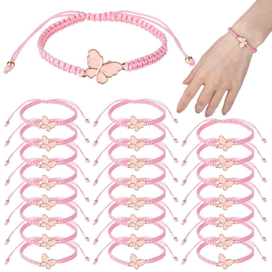 Bộ 12 vòng tay dây thắt nơ màu hồng tươi tắn, vòng tay bện nơ màu hồng có thể điều chỉnh, thích hợp cho tiệc sinh nhật, tiệc đính hôn, tiệc tốt nghiệp, tiệc mừng em bé chào đời, tiệc tiết lộ giới tính, tiệc chủ đề nơ, quà tặng Ngày của Mẹ, quà tặng tiệc độc thân, quà tặng cho phụ nữ, đồ dùng cần thiết cho kỳ nghỉ biển, quà tặng giáo viên. - Màu Hồng baby - Xem 1