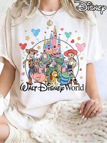 This Licensed Disney Women's Summer Cotton T-Shirt Is A Disney Travel Souvenir For 2026. The Front Side Features Motifs From The Toy Story Collection As Well As A Disney Castle. It Is Perfect For Photos In Disney Parks, As A Travel Souvenir, For Everyday Casual Wear, As Well As For Coordinating Family Outfits. Additionally, It Is An Ideal Valentine's Day Gift For Friends And Family. Unisex Clothing For Men And Women, New Spring Style, Comfortable And Skin-Friendly, Suitable For Outdoor Wear. - trắng - Xem 1