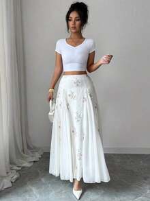 Nueva llegada Falda blanca romántica de patchwork para mujeres - Blanco - Ver 6
